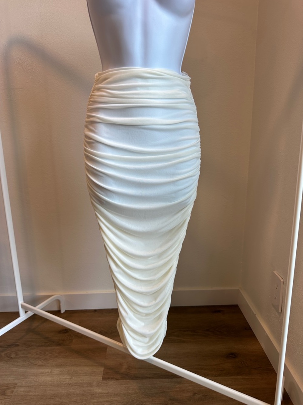 JLUXLABEL Cream Ruched Midi Skirt